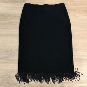 Trio New York Classic Black Knit Beaded Fringe Skirt